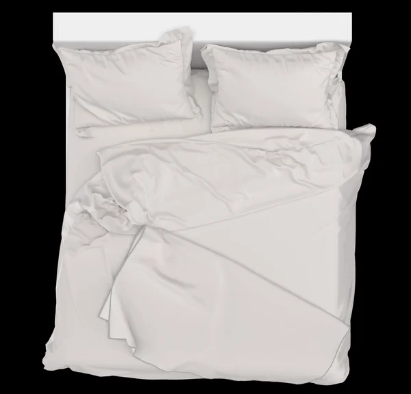 Bed on black background. Bed linen. Top view — Stock Photo, Image