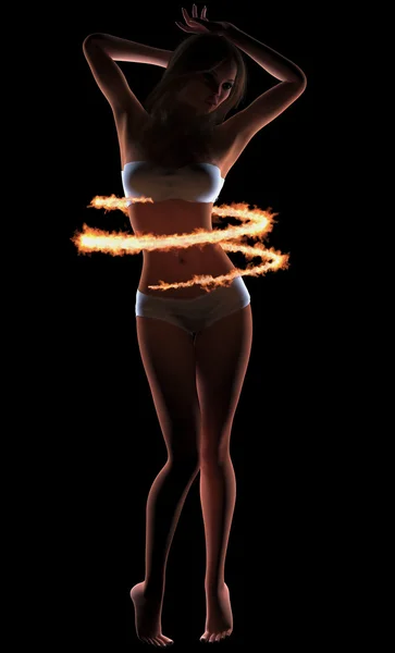 Fat burner. Fire Helix around waist. Fitness. Wellness — Stock Photo, Image
