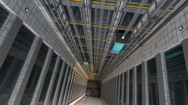 3D render. Asansör bacasından