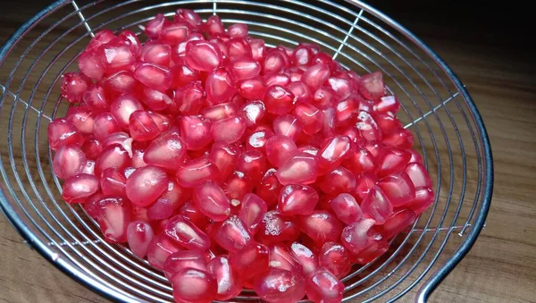 Tasty Healthy Pomegranate Seeds Stock Net Spoon — Stock Photo, Image