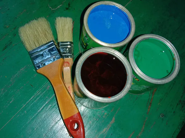 Brush Multiple Paint Pot Painting — Stock Photo, Image