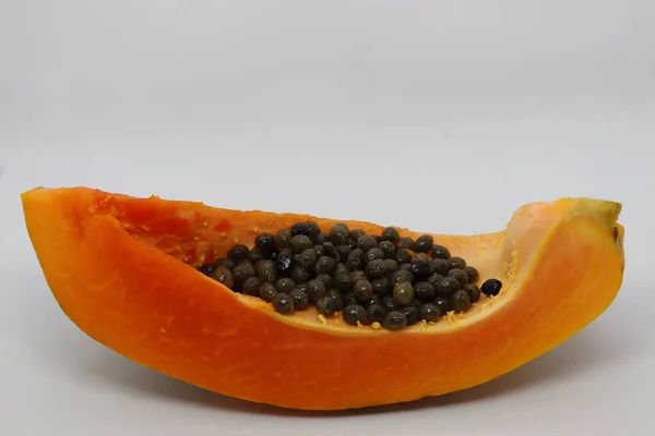 Välsmakande Och Friska Färgglada Papaya Skära Fred Med Utsäde — Stockfoto