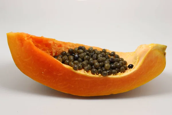 Välsmakande Och Friska Färgglada Papaya Skära Fred Med Utsäde — Stockfoto