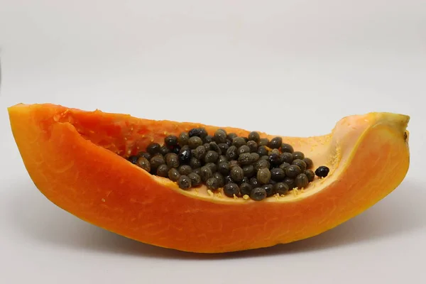 Välsmakande Och Friska Färgglada Papaya Skära Fred Med Utsäde — Stockfoto