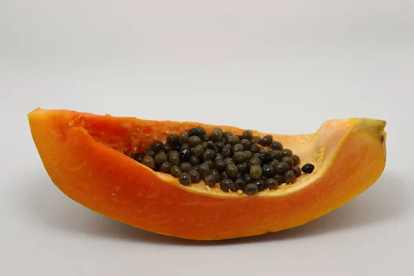 Välsmakande Och Friska Färgglada Papaya Skära Fred Med Utsäde — Stockfoto