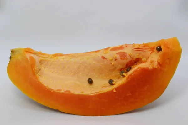 Leckere Und Gesunde Bunte Papaya Geschnitten Frieden Nahaufnahme — Stockfoto