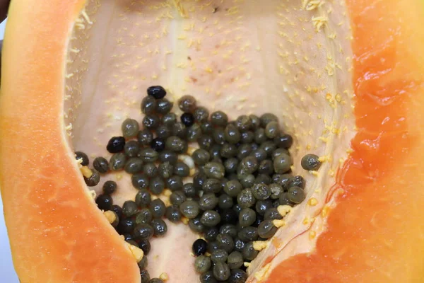 Tasty Healthy Colorful Papaya Cut Peace Seed — Stock Photo, Image
