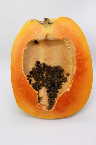 Välsmakande Och Friska Färgglada Papaya Skära Fred Med Utsäde — Stockfoto