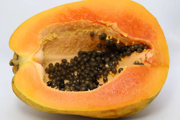 Välsmakande Och Friska Färgglada Papaya Skära Fred Med Utsäde — Stockfoto