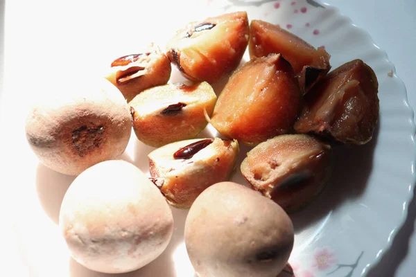 Saboroso Saudável Sapodilla Estoque Placa — Fotografia de Stock