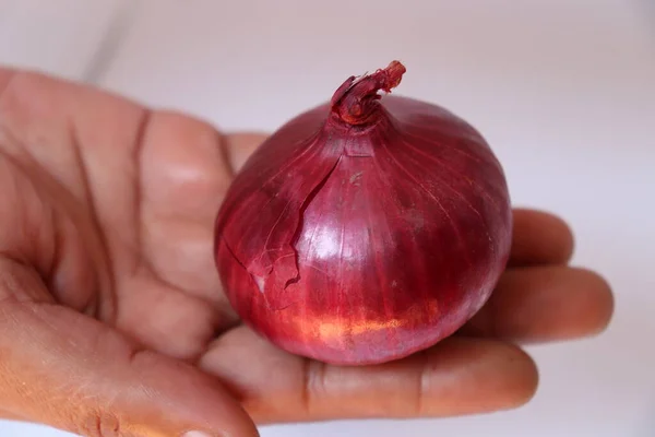 Saudável Picante Cebola Vermelha Estoque Fundo Branco — Fotografia de Stock