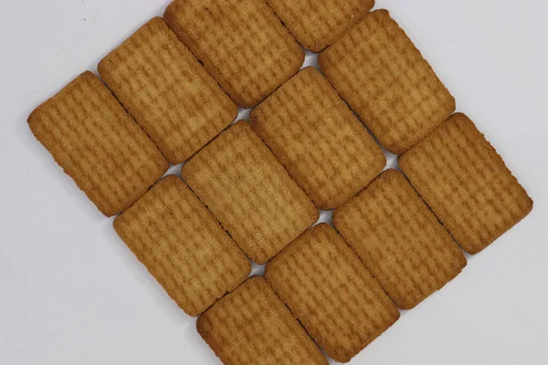 Lecker Und Gesund Braun Gefärbter Keksfond Auf Weißem Hintergrund — Stockfoto