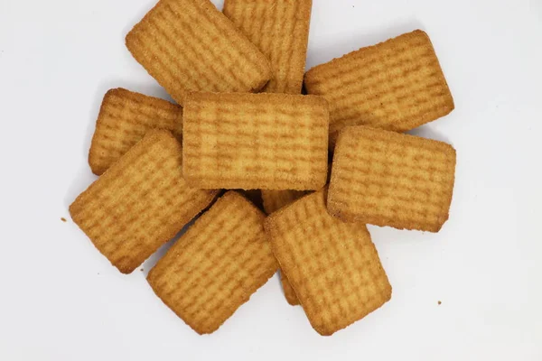 Saboroso Saudável Marrom Estoque Biscoito Colorido Fundo Branco — Fotografia de Stock