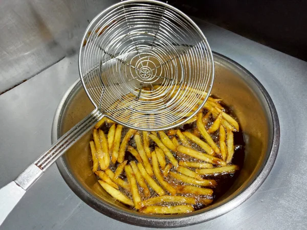 Caldo Patatas Fritas Fritas Con Aceite — Foto de Stock
