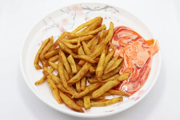 Tasty Healthy French Fries Stock Sauce Plate — Stock Photo, Image