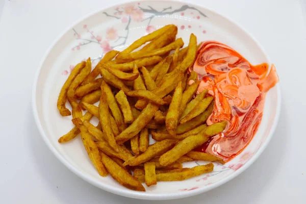 Tasty Healthy French Fries Stock Sauce Plate — Stock Photo, Image