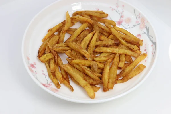 Saboroso Saudável Batatas Fritas Estoque Placa — Fotografia de Stock