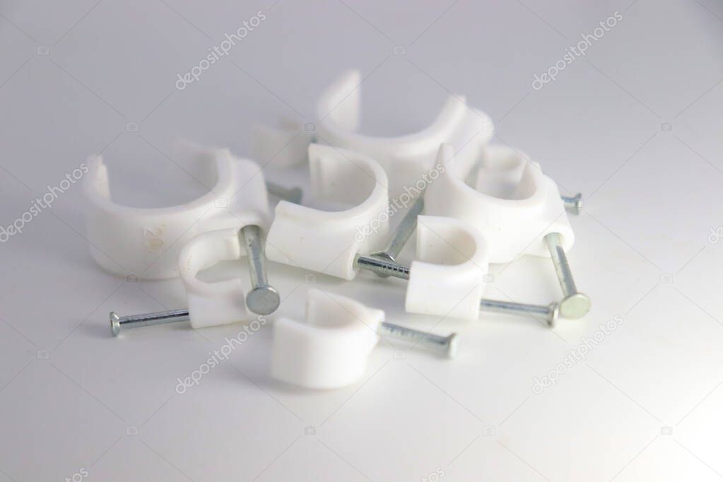 white colored wire pin stock on white background