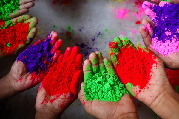 Multiple Colored Powder Hands Holiday — Stock Photo, Image