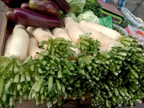 Estoque Rabanete Saudável Cor Branca Loja Para Vender — Fotografia de Stock