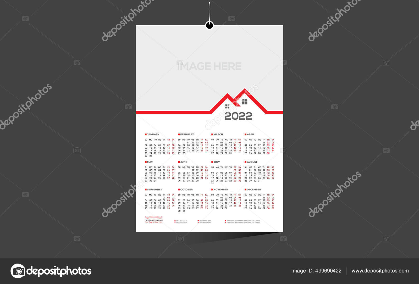 Red Colored Month 2022 Calendar Design Any Kind Use Stock Vector Image By ©Jahidul2358@Gmail.com #499690422