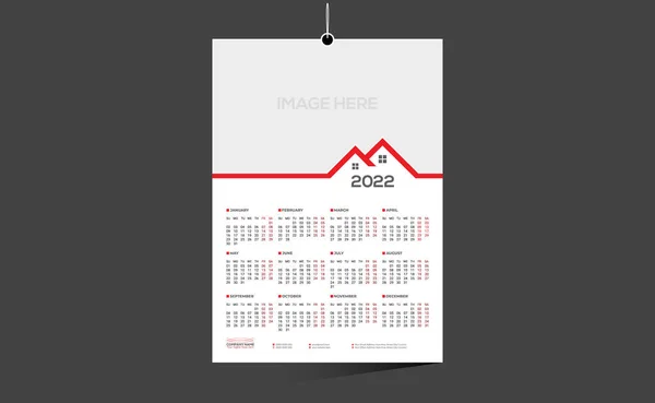 Color Rojo Meses 2022 Diseño Calendario Para Cualquier Tipo Uso — Archivo Imágenes Vectoriales