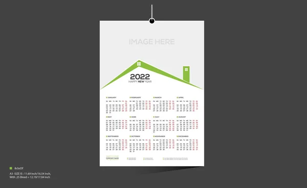 Color Verde Meses 2022 Diseño Calendario Para Cualquier Tipo Uso — Vector de stock