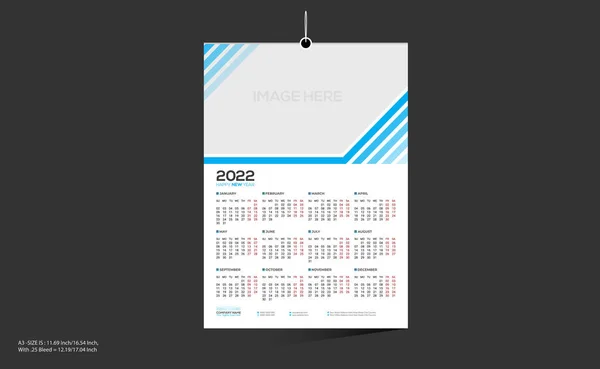 Month Cyan Colored Vector 2022 Wall Calendar Design Any Kind — Stock Vector