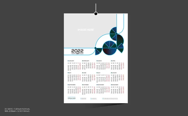 Miesięcy Cyjan Kolorowy Wektor 2022 Projektowanie Kalendarza Ściennego Wszelkiego Rodzaju — Wektor stockowy
