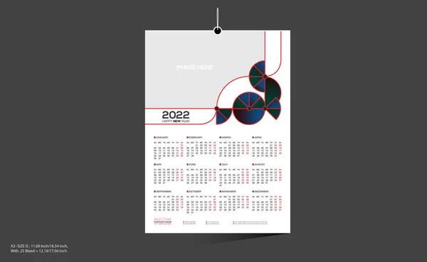 Diseño Calendario Pared Meses Color Rojo Vector 2022 Para Cualquier — Vector de stock