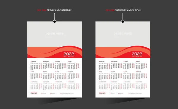 Czerwony Kolorowy Miesięcy 2022 Wektor Ścienny Kalendarz Projekt Dla Każdego — Wektor stockowy
