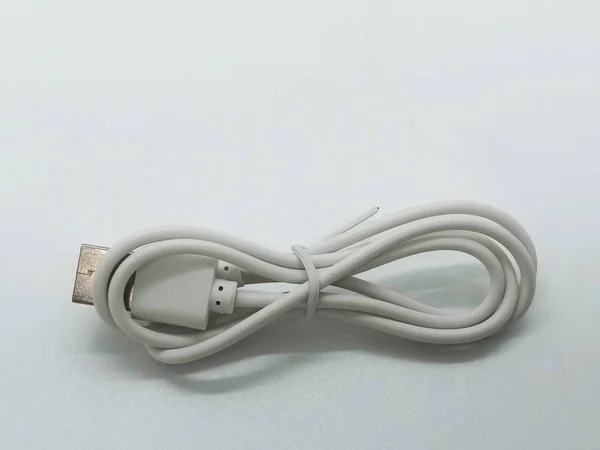 White Colored Mobile Charger Cable White Background — Stock Photo, Image