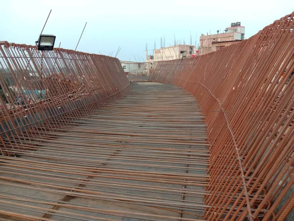 Żelazna Pręt Szalonej Struktury Fundamentu Wiaduktu Bangladeszu — Zdjęcie stockowe