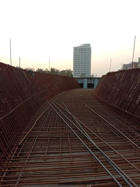 Żelazny Pręt Szalona Konstrukcja Fundamentu Wiaduktu Budynku Bangladeszu — Zdjęcie stockowe