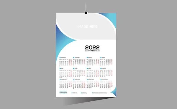 Cyan Color Meses 2022 Pared Calendario Vector Diseño Para Cualquier — Vector de stock
