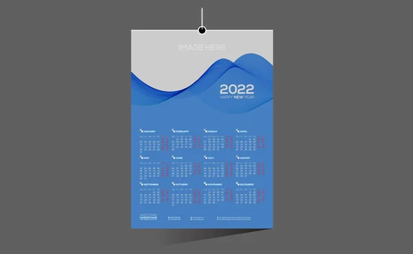 サイアンカラー12ヶ月2022年ウォールカレンダーベクトルデザインあらゆる種類の使用のために — ストックベクタ