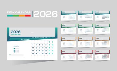 2026 masa vektör takvimi tasarımı