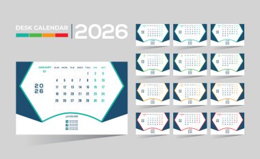 2026 masa vektör takvimi tasarımı