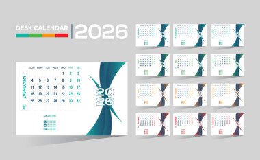 2026 masa vektör takvimi tasarımı