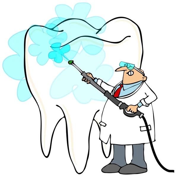 Dentist pressure washing a giant tooth — Stock Photo, Image