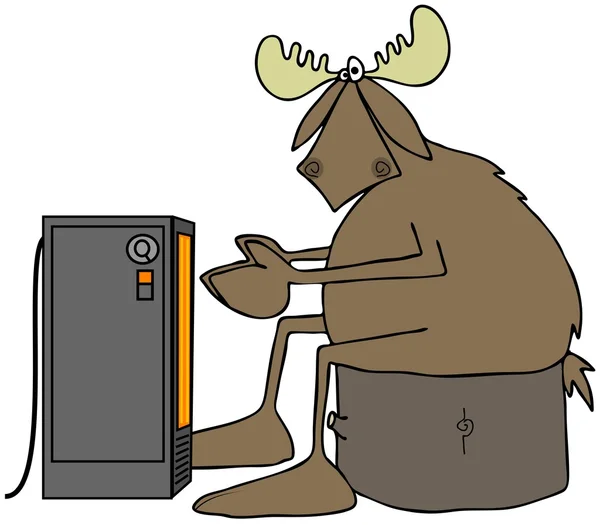 Cold moose warming by an electric heater — Stock Photo, Image