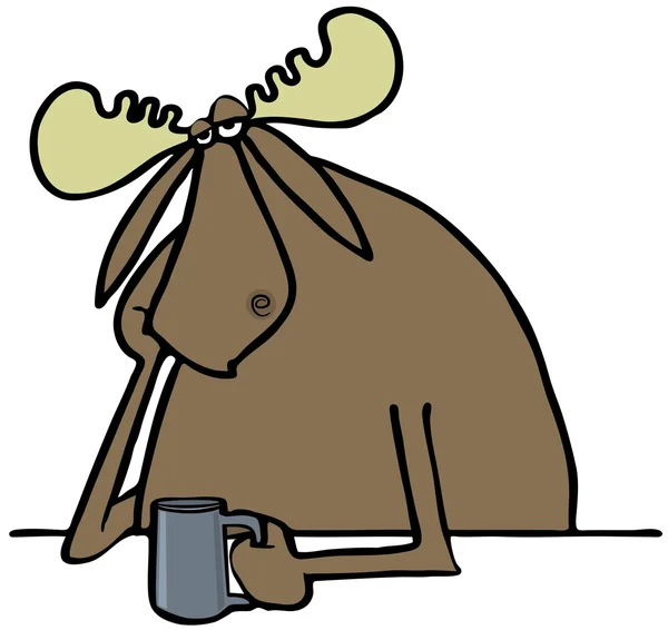 Depressiver Elch trinkt Kaffee — Stockfoto
