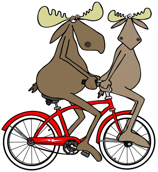 Two moose on a red bike — Stock Photo, Image