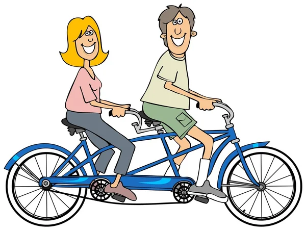 Couple riding a blue tandem bicycle — Stock Photo, Image