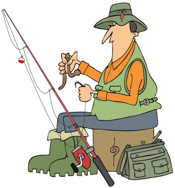 Bir solucan Oltanın ucundaki koyarak balıkçı