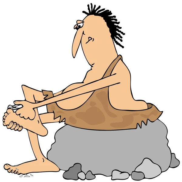 Caveman clipping his toenails — Stock Photo, Image