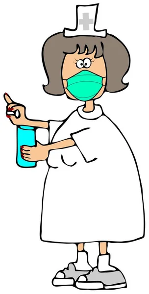 Εικονογράφηση Μιας Νοσοκόμας Που Κρατάει Ένα Χάπι Και Ένα Ποτήρι — Φωτογραφία Αρχείου