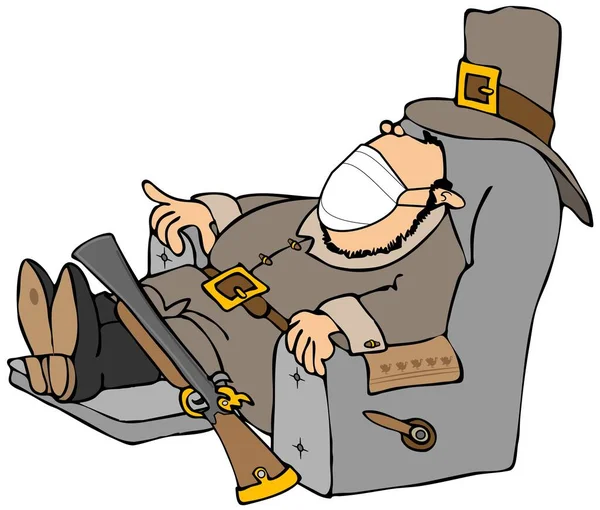 Illustration Pilgrim Taking Nap Recliner Chair While Wearing Face Mask — Stock Photo, Image