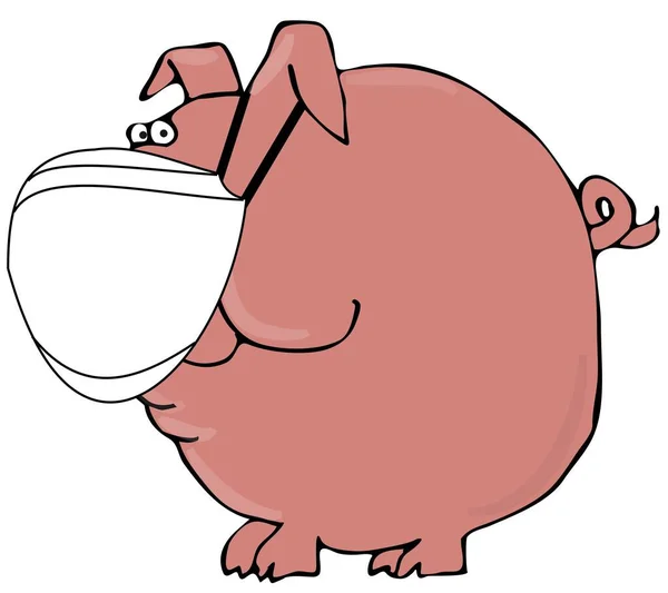 Illustration Large Pink Pig Wearing Face Mask — Stock Photo, Image