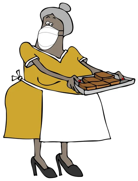 Ilustração Uma Mulher Negra Sênior Segurando Uma Bandeja Cheia Brownies — Fotografia de Stock